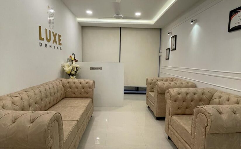 Reception and waiting lounge at Luxe Dental Clinic